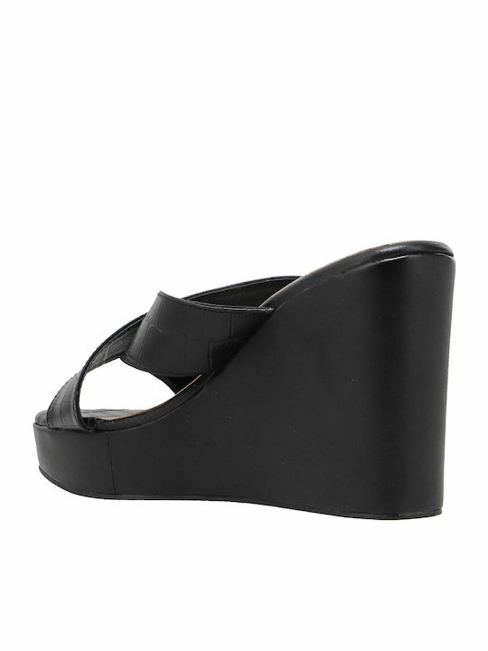 Ena Women's Leather Platform Wedge Sandals Black