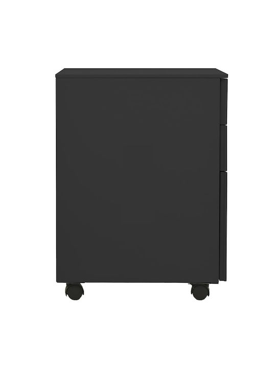 Office Storage Metal Drawer with Wheels, Lock & 3 Drawers Charcoal L39xW45xH60cm