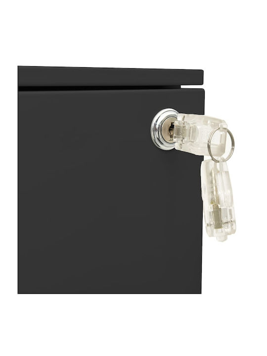 Office Storage Metal Drawer with Wheels, Lock & 3 Drawers Charcoal L39xW45xH60cm