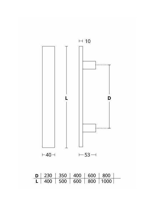 Front door handle Convex 1141 stainless steel Total length 1000mm Pair