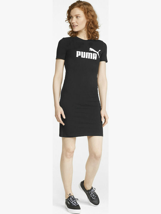 Καλοκαιρινό Mini Αθλητικό Φόρεμα T-shirt Κοντομάνικο Μαύρο