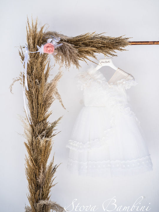 Stova Bambini Bambini White Baptism Clothes Set with Lace Dress 2 Pieces