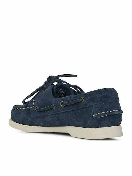 Leather Women's Boat Shoes in Navy Blue Color