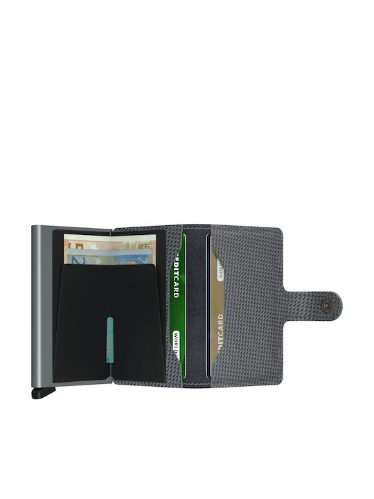 Miniwallet Carbon Δερμάτινο Ανδρικό Πορτοφόλι Καρτών με RFID και Μηχανισμό Slide Γκρι