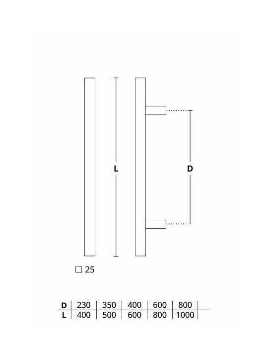 Mâner pentru ușa din față Convex 1139 din oțel inoxidabil Negru Lungime totală 800mm Single