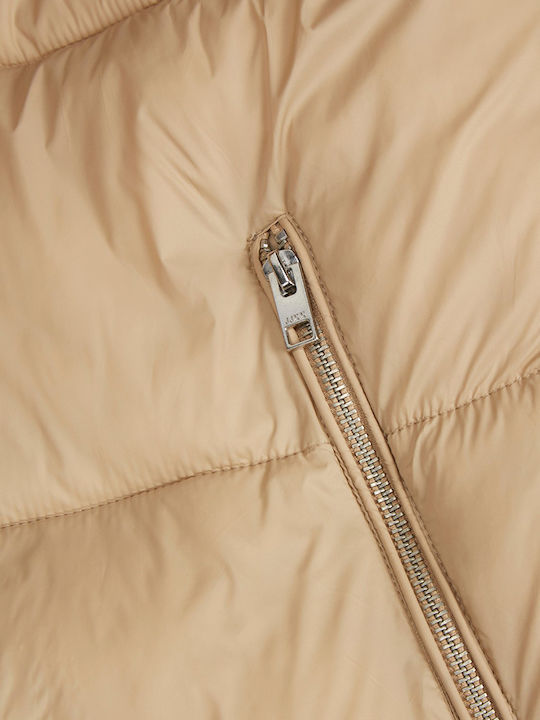 Women's Short Puffer Jacket for Winter Beige