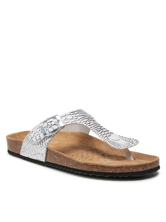 Geox Brionia B Leather Women's Flat Sandals in Silver Color