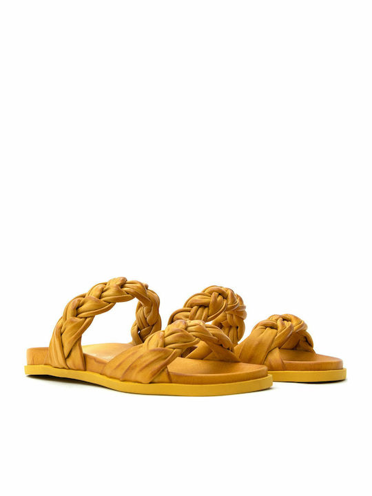 -L Leather Women's Flat Sandals in Yellow Color
