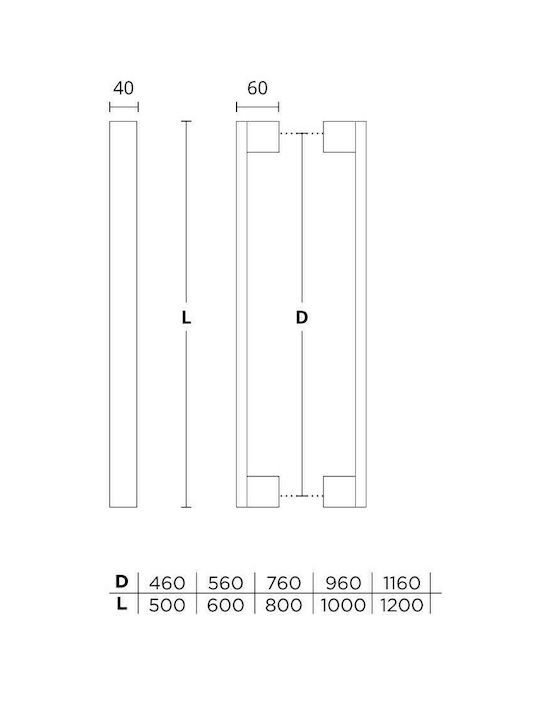 Mâner de ușă frontală Convex 989 Aluminiu Negru Lungime totală 800mm Single