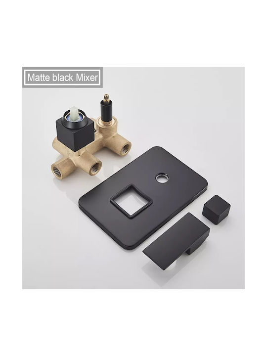 Naron Built-in Mixer, Hand Shower & Shower Head Set for Shower 2 Exits Black