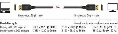 DeLock Cable DisplayPort Male - DisplayPort Male 3m Black (85661)