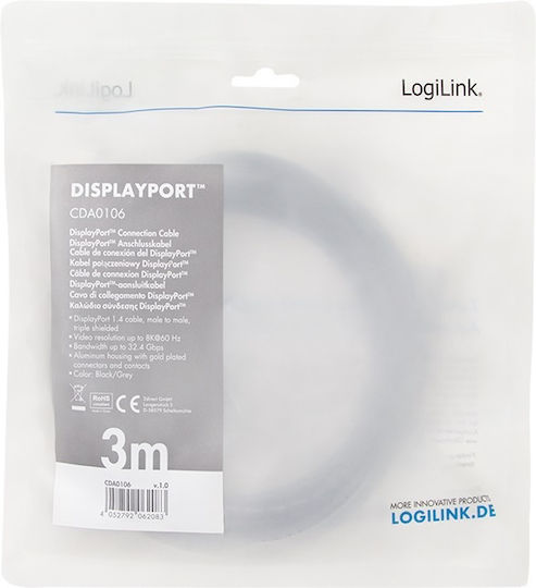 LogiLink Cable DisplayPort male - DisplayPort male 3m Black (CDA0106)