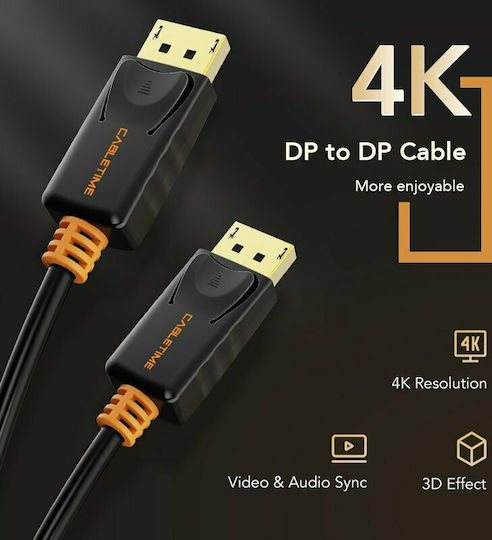 Cabletime Cable DisplayPort male - DisplayPort male 4k/60Hz 3m Μαύρο