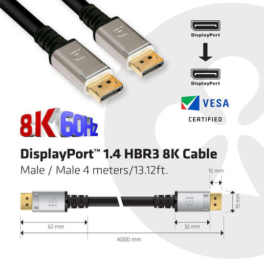 Club3D Cablu DisplayPort Masculin - DisplayPort Masculin 4m Negru (CAC-1069)