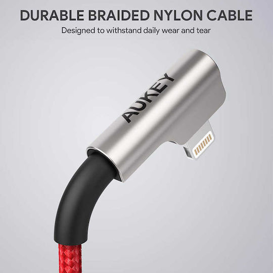 Aukey CB-AL01 Unghi (90°) / Braided USB-A la Cablu Lightning Roșu 2m