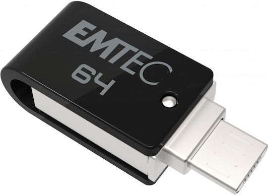 Emtec Dual 64GB USB 2.0 Stick mit Verbindung USB-A & Micro-USB-B Schwarz