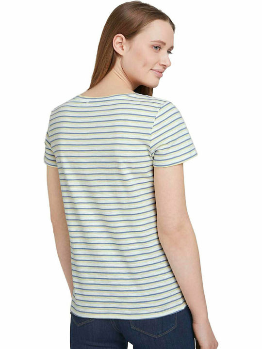 Tom Tailor Women's T-shirt Striped Creme Yellow Blue