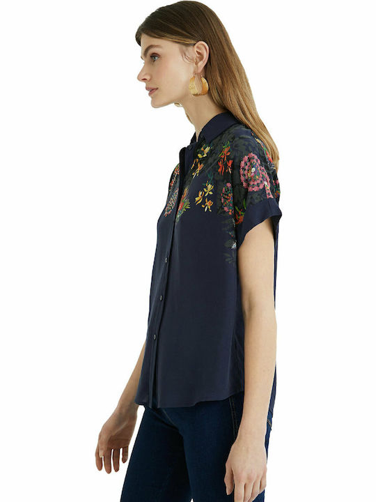 Luna Women's Floral Short Sleeve Shirt Blue