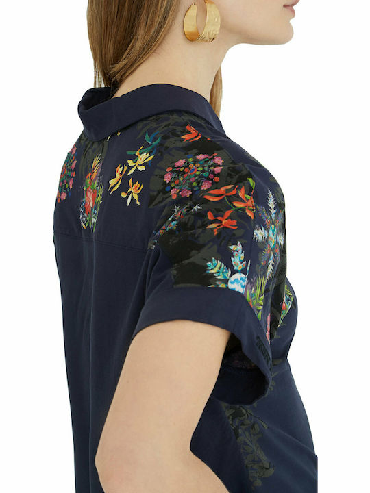 Luna Women's Floral Short Sleeve Shirt Blue
