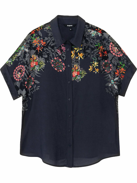 Luna Women's Floral Short Sleeve Shirt Blue