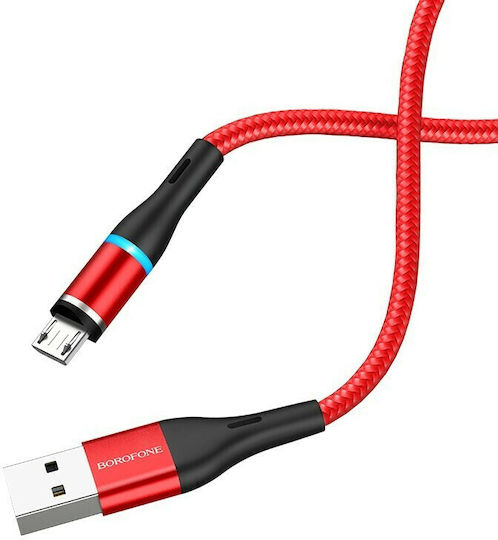 Borofone BU16 1.2m LED / Magnetic USB 2.0 to micro USB Cable Red