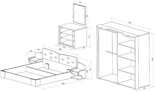 Σετ Κρεβατοκάμαρας Amor-Smart Home 160x200εκ. 4τμχ