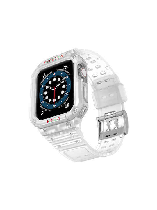 Hurtel Armored Husă & Curea Silicon Transparent / White (Apple Watch 7, 6, 5, 4, 3, 2, SE)