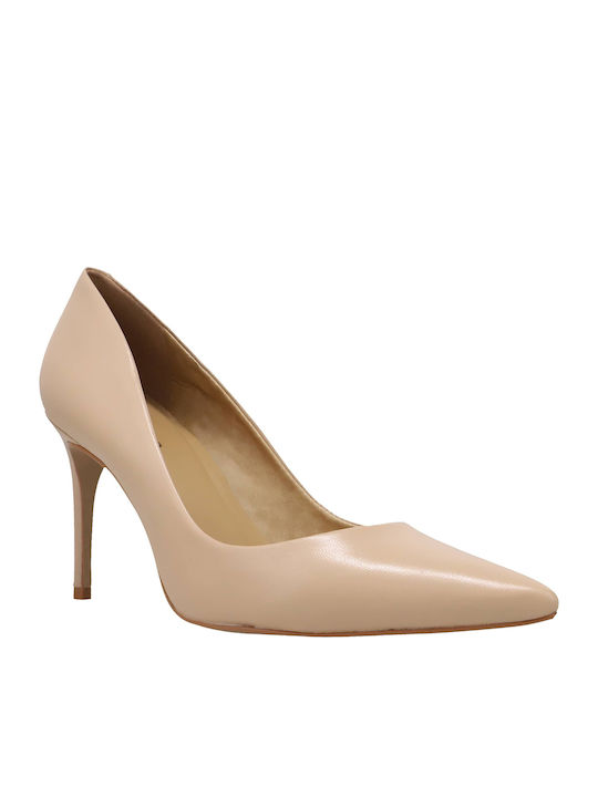 Carrano Leather Pointed Toe Stiletto Beige High Heels E