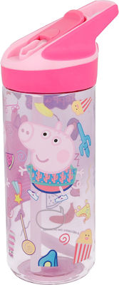 Stor Peppa Pig Haze Kinder Trinkflasche Peppa Schwein Kunststoff mit Strohhalm Rosa 620ml 13997