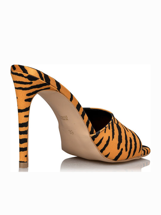 Satin Mules mit Dünn Hoch Absatz Tiger