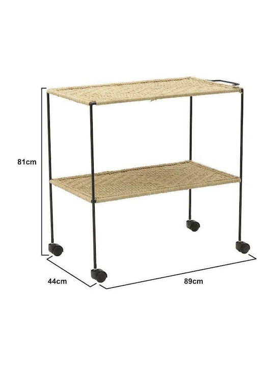 Rectangular Side Table made of Bamboo with Wheels Beige M89xP44xH81cm