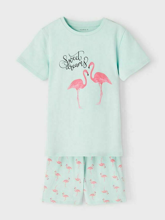 Name It Kids' Pajamas Summer Cotton Turquoise Flamingo