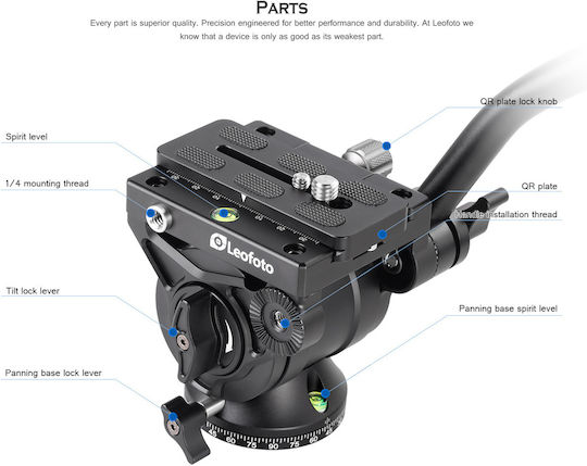 Leofoto Video Tripod LS-324CEX+BV-10 from Carbon Fiber and Load Capacity 10kg up to 153cm