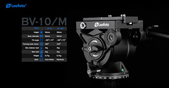 Leofoto Video Tripod LS-324CEX+BV-10 from Carbon Fiber and Load Capacity 10kg up to 153cm