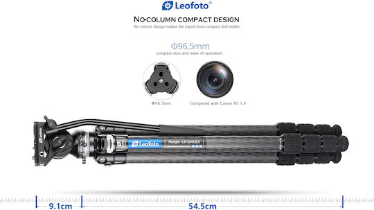 Leofoto Video Tripod LS-324CEX+BV-10 from Carbon Fiber and Load Capacity 10kg up to 153cm