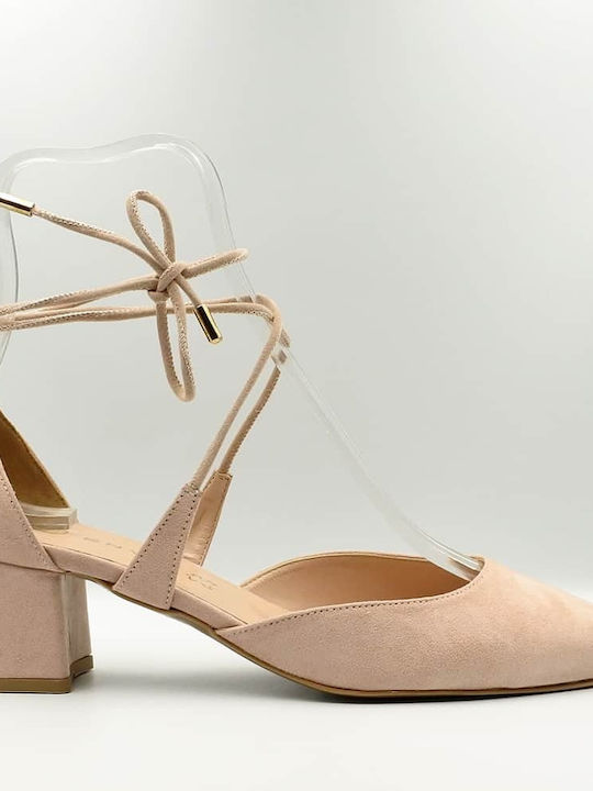 Envie Shoes Suede Beige Heels with Strap