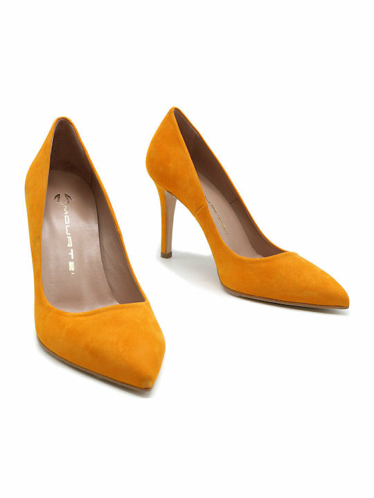 Suede Pointed Toe Stiletto Orange High Heels