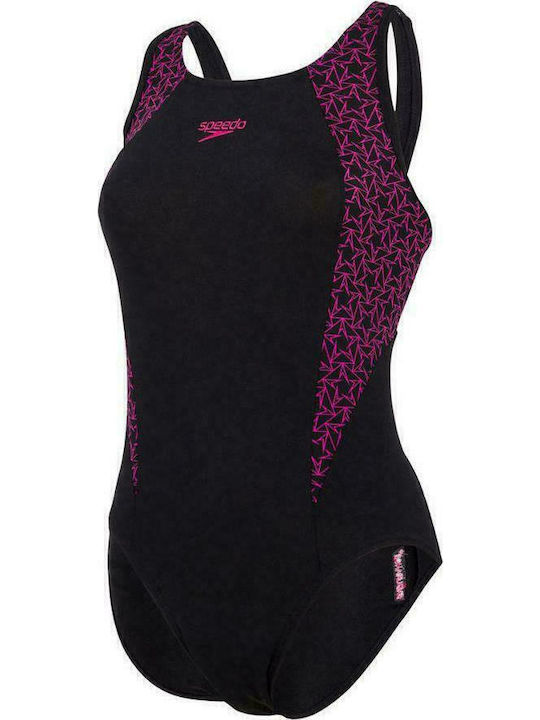 Boomstar Splice Flyback Athletic One-Piece Swimsuit Black