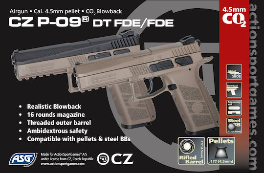 Asg Pistol cu Aer CO2 CZ P-09 Duty DT-FDE Recul 4.5mm