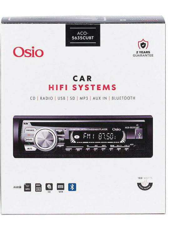Osio Ηχοσύστημα Αυτοκινήτου 1DIN (Bluetooth/USB) με Αποσπώμενη Πρόσοψη