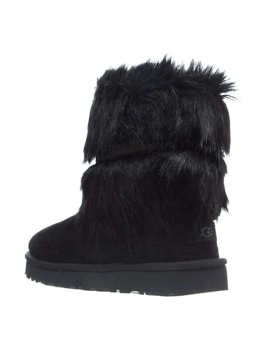 Classic Buckle Mini Suede Γυναικεία Μποτάκια με Γούνα Μαύρα