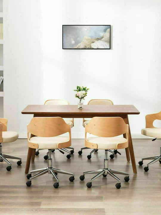 Rotativă Fotoliu Vizitator cu Brațe & Roți Cremă 47.5x53x76cm 4buc