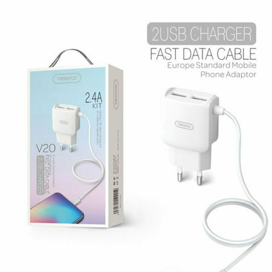 Tranyoo Tranyoo Handyladegerät mit Eingebautem Kabel mit 2 USB-A und USB-C Ausgangsanschlüsse Weiß (V20)