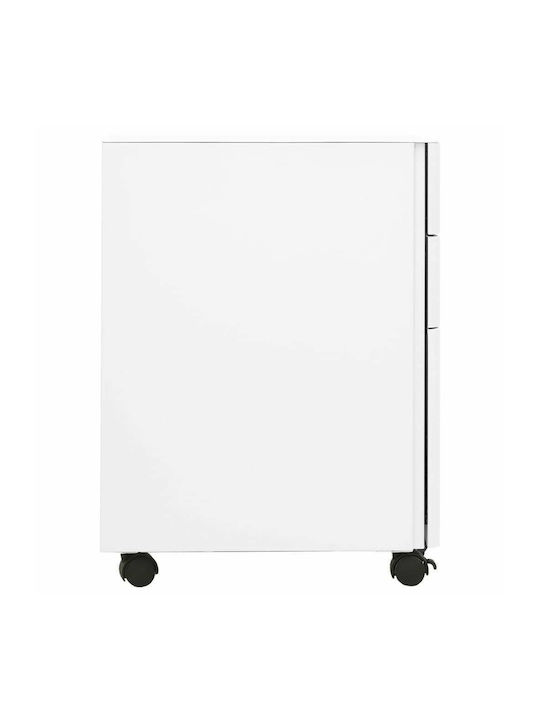 Office Storage Metal Drawer with Wheels, Lock & 3 Drawers White L30xW45xH59cm