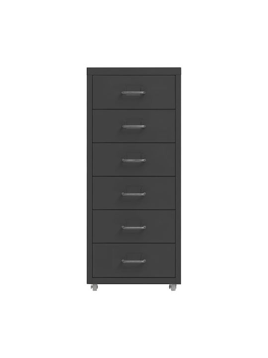 Office Storage Metal Drawer with Wheels & 6 Drawers Ανθρακί L28xW41xH69cm