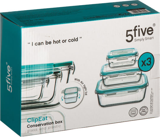 5Five Set Glas-Mittagsboxen Blau 23x16.5cm 3Stk
