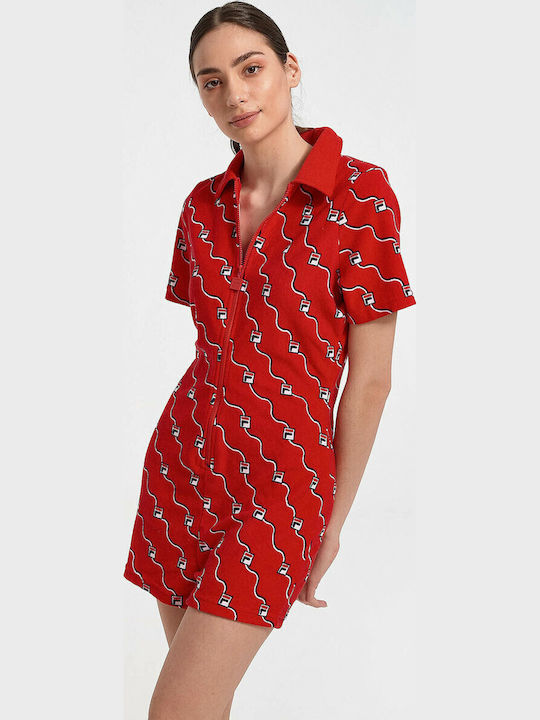 Bina Zip Frnt Playsuit Γυναικείο Κοντομάνικο Ολόσωμο Σορτς Κόκκινο