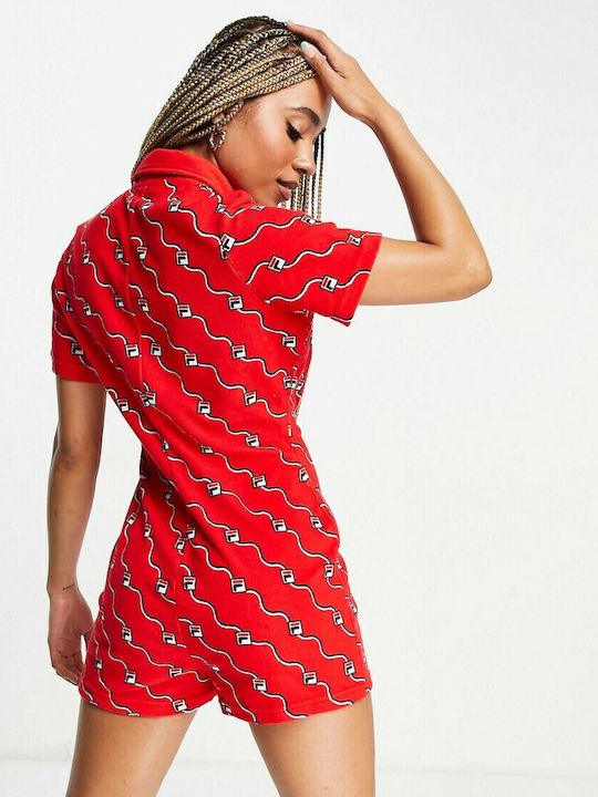 Bina Zip Frnt Playsuit Γυναικείο Κοντομάνικο Ολόσωμο Σορτς Κόκκινο