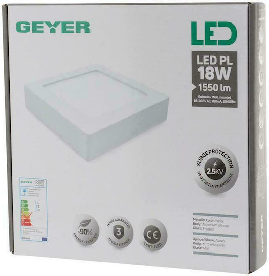 Geyer Τετράγωνο Εξωτερικό LED Panel 18W με Ψυχρό Λευκό Φως 6500K 22.5x22.5εκ.