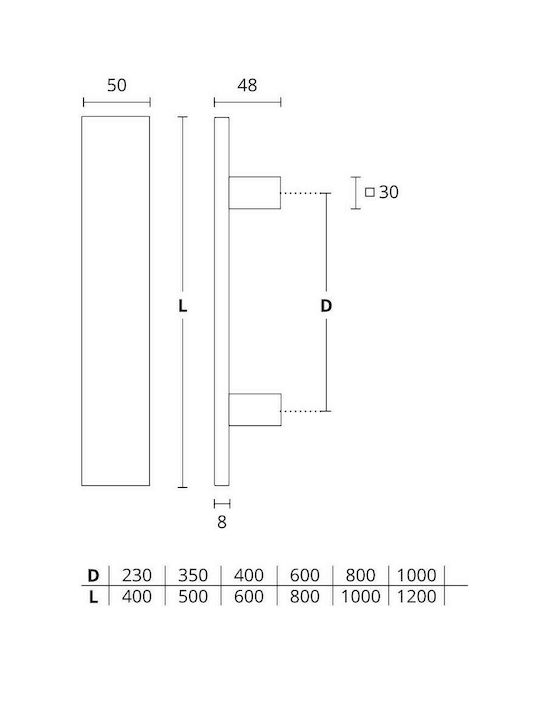 Front door handle Convex 919 stainless steel Single Total length 1000mm